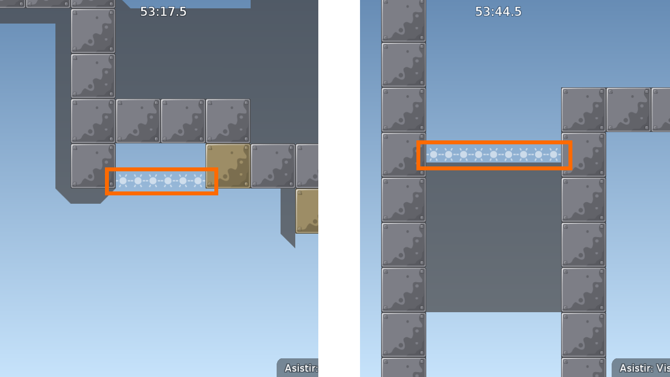Here we can see 2 parts with the same design, but the left image is undeep and the right is unfreeze. Use other tile to differenciate them, and I suggest you to not spam that sun, it looks bad xD
